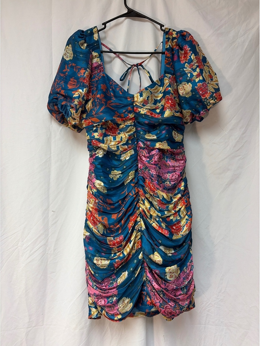 Adelyn Rae Floral Ruched Puff Sleeve Dress Size Small